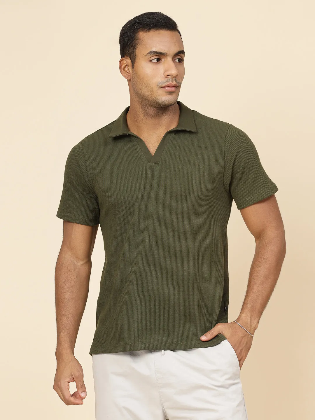 Waffle Weave Solid Polo T-shirt