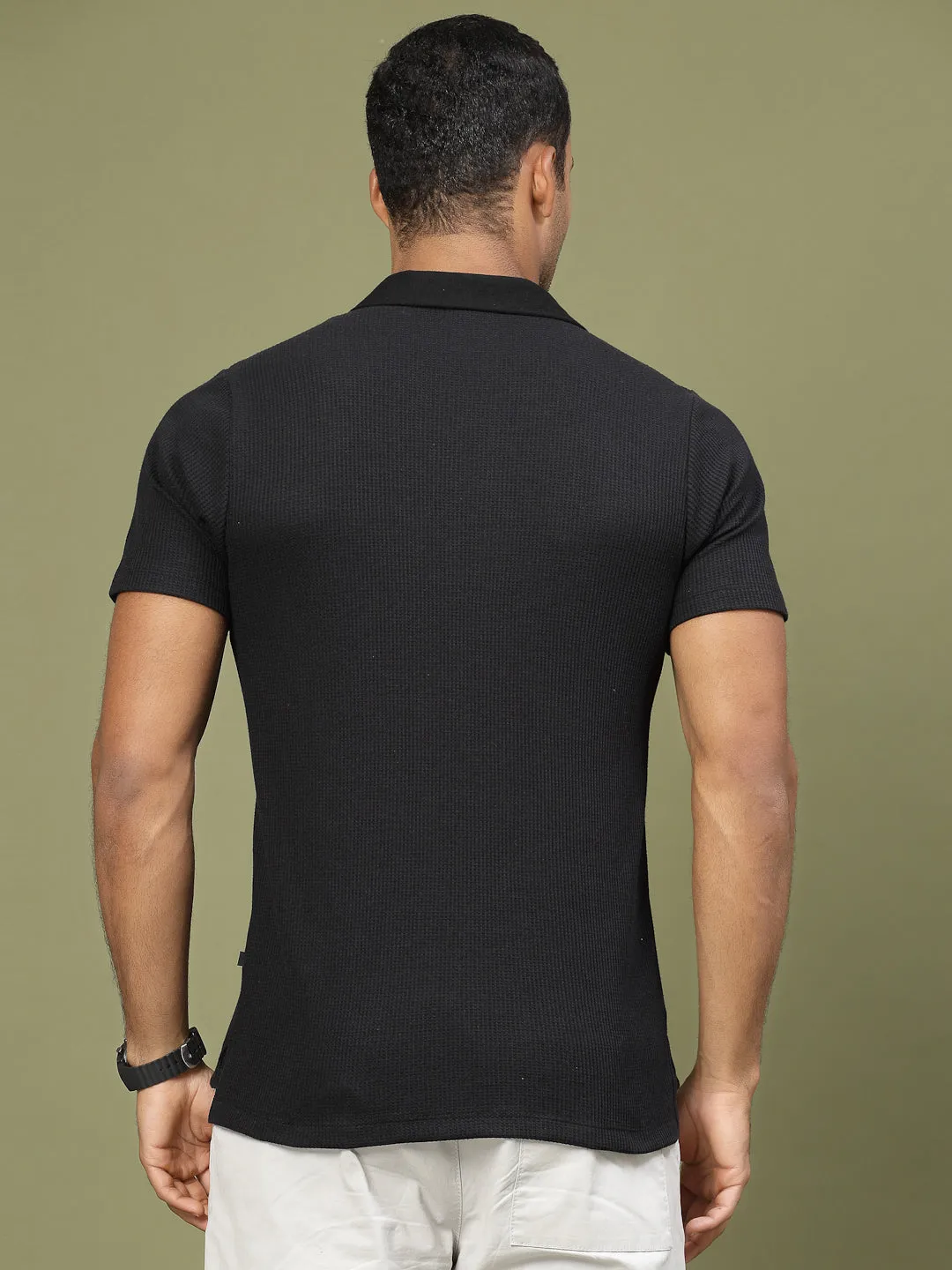 Waffle Weave Solid Polo T-shirt