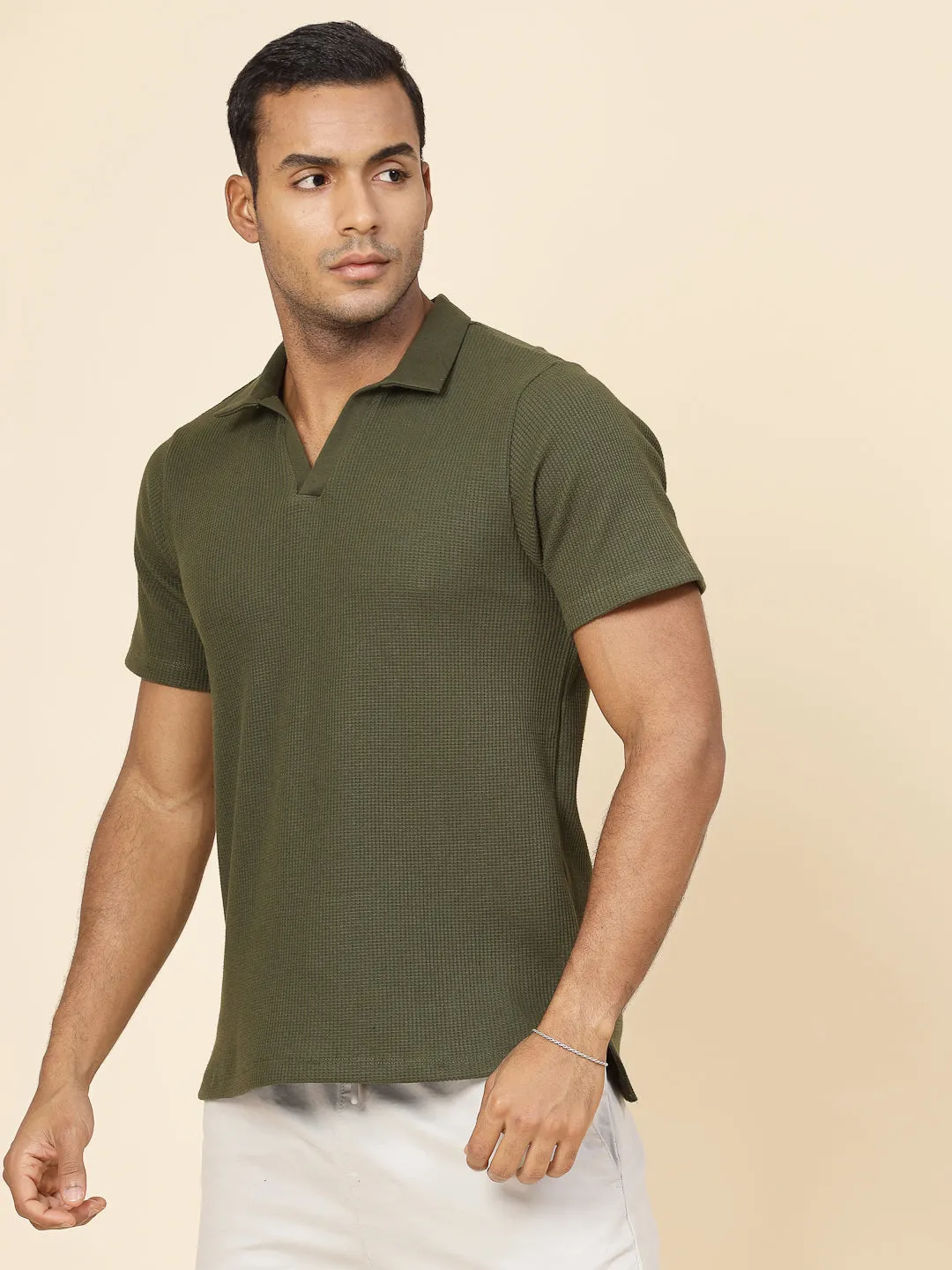 Waffle Weave Solid Polo T-shirt