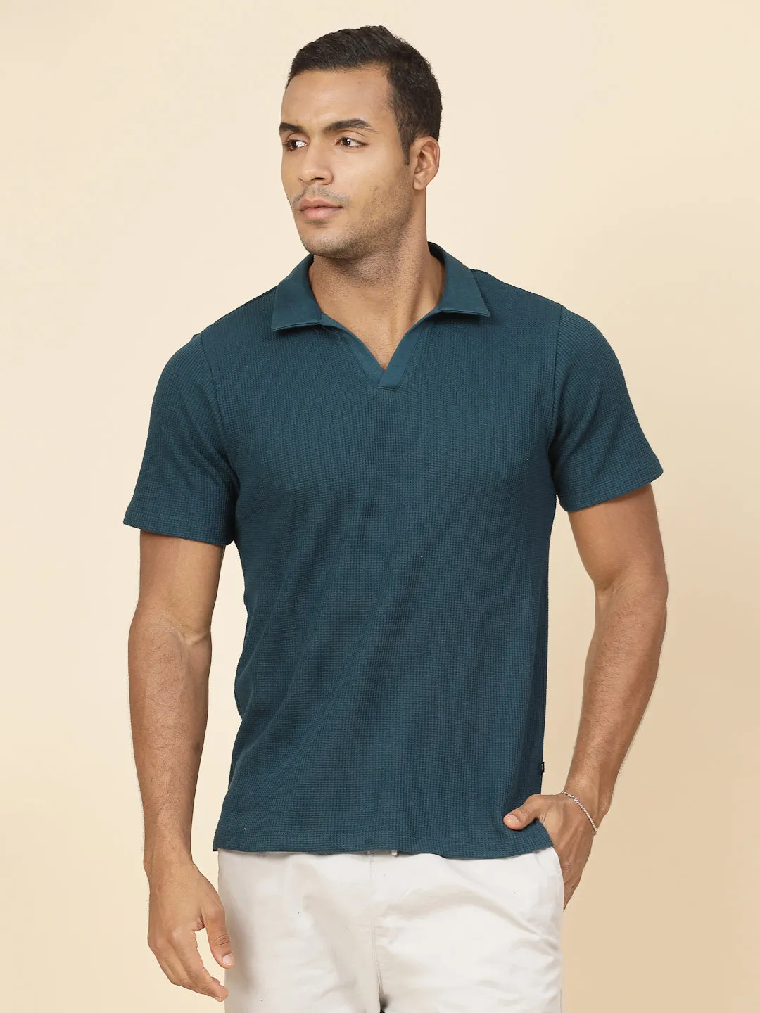 Waffle Weave Solid Polo T-shirt