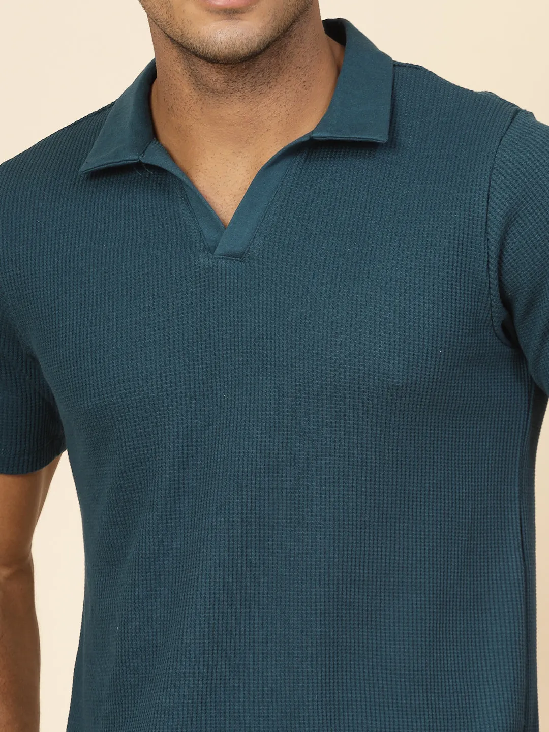 Waffle Weave Solid Polo T-shirt