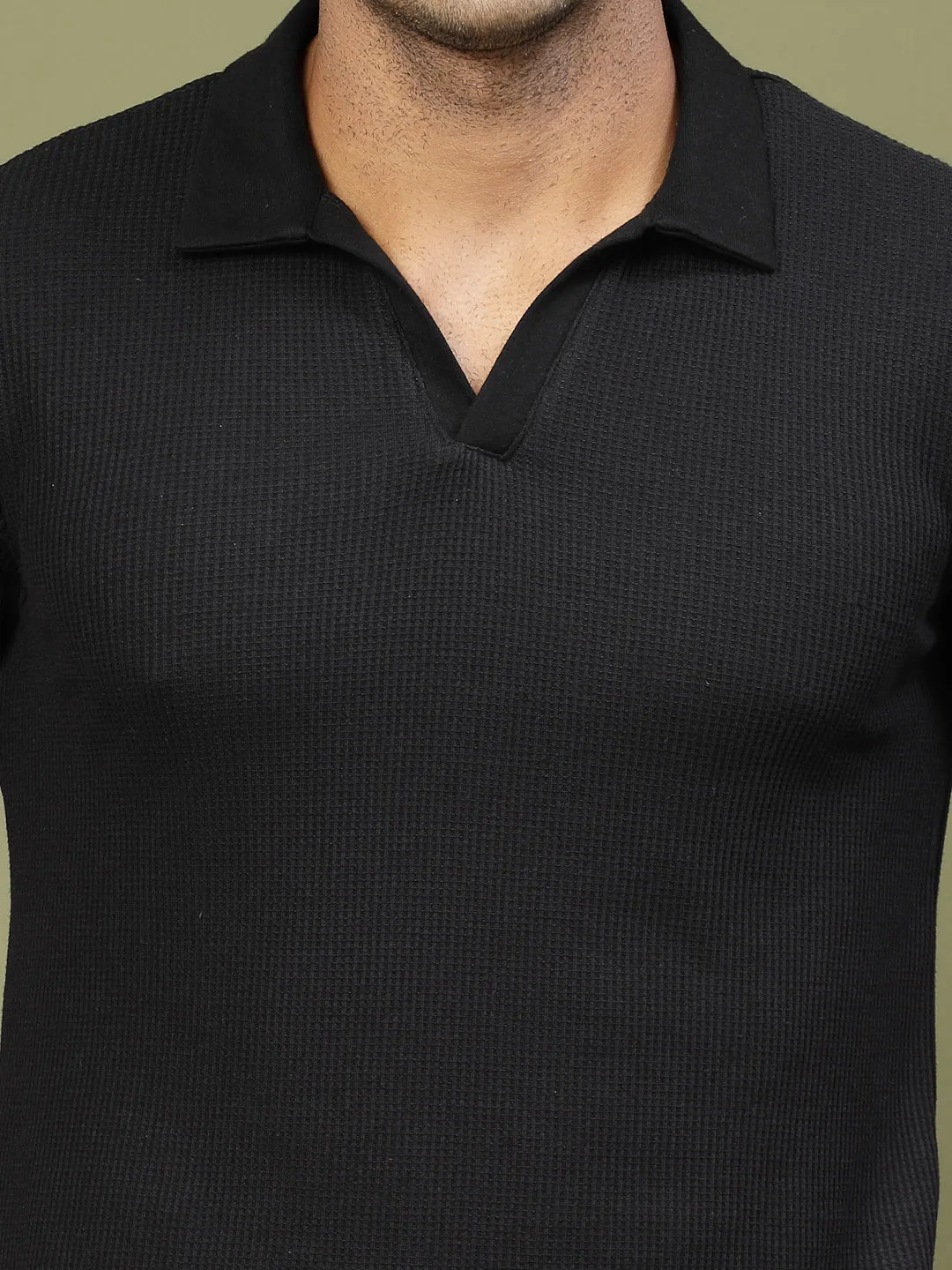 Waffle Weave Solid Polo T-shirt