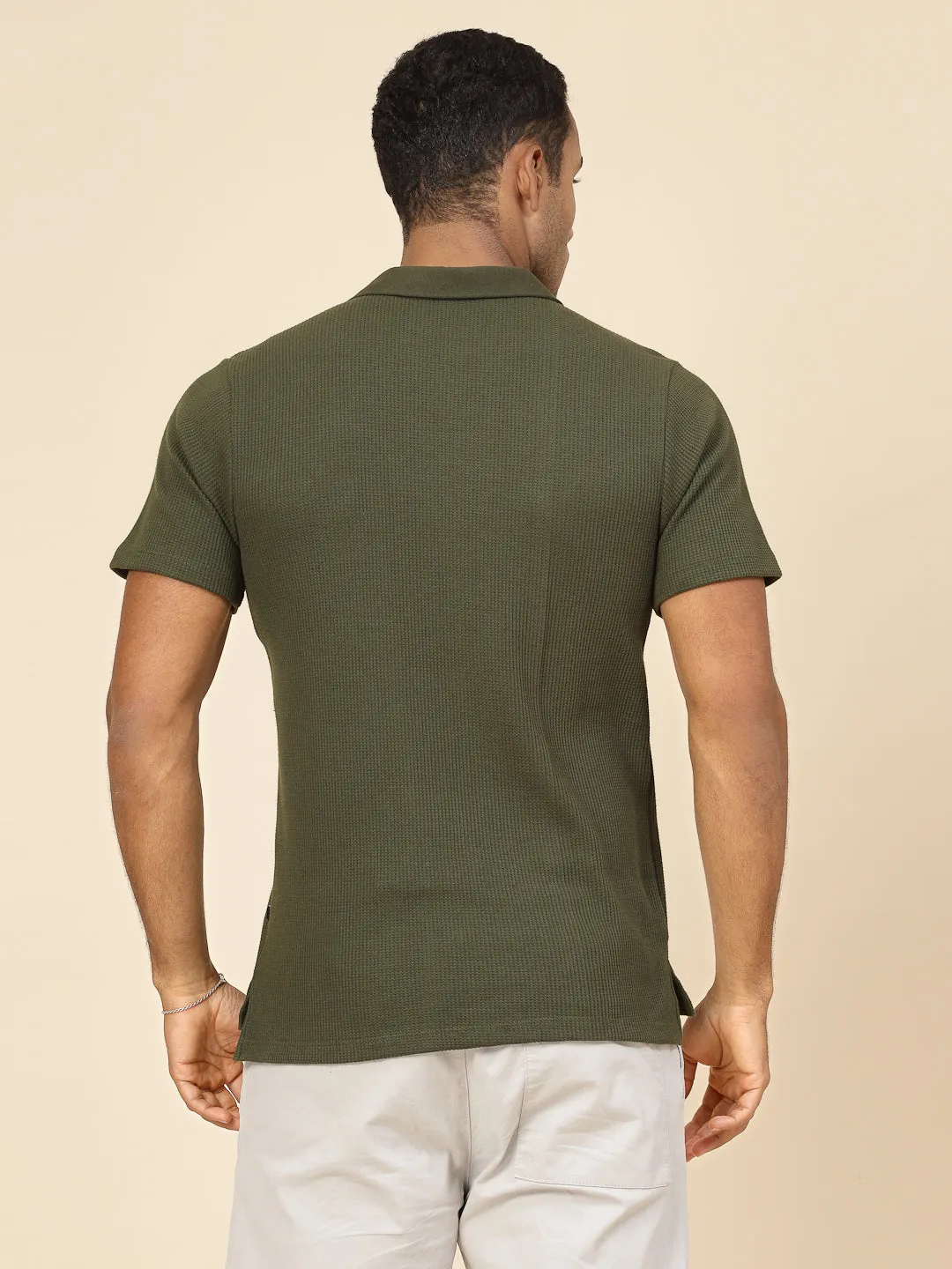 Waffle Weave Solid Polo T-shirt