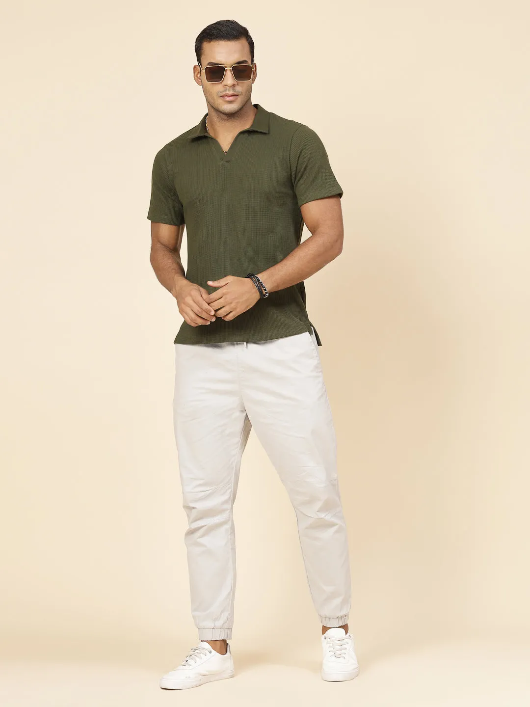Waffle Weave Solid Polo T-shirt