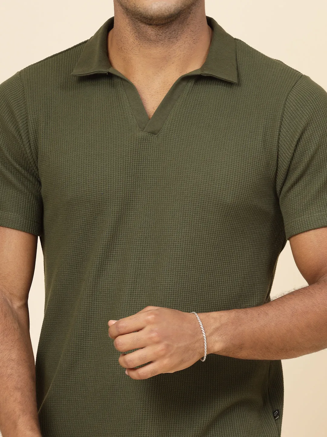 Waffle Weave Solid Polo T-shirt