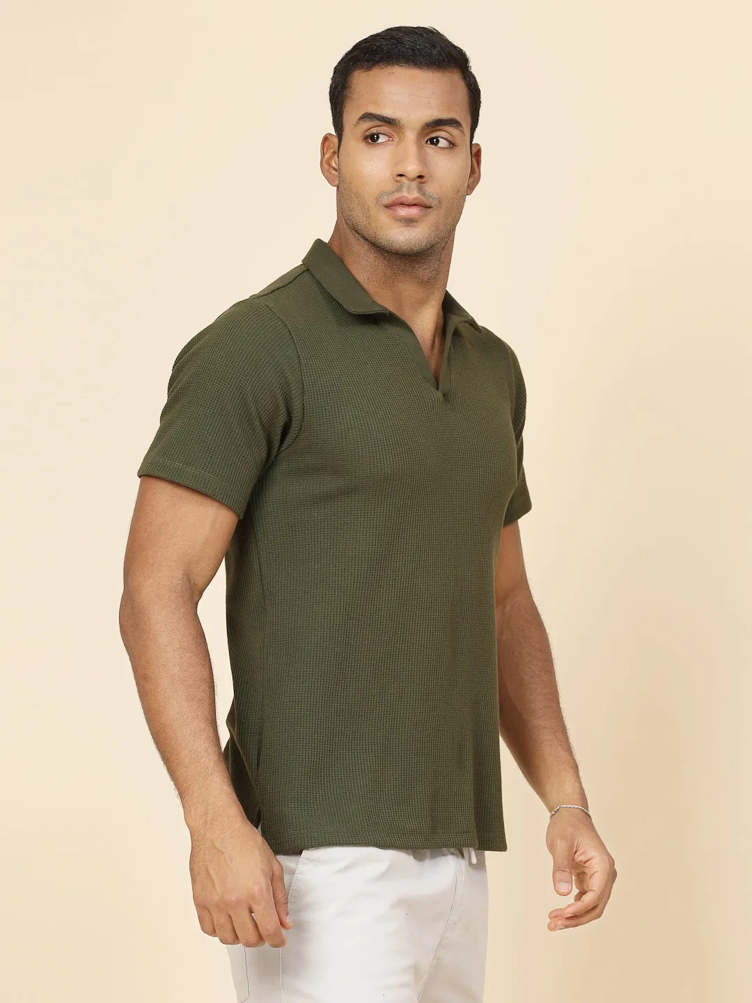 Waffle Weave Solid Polo T-shirt