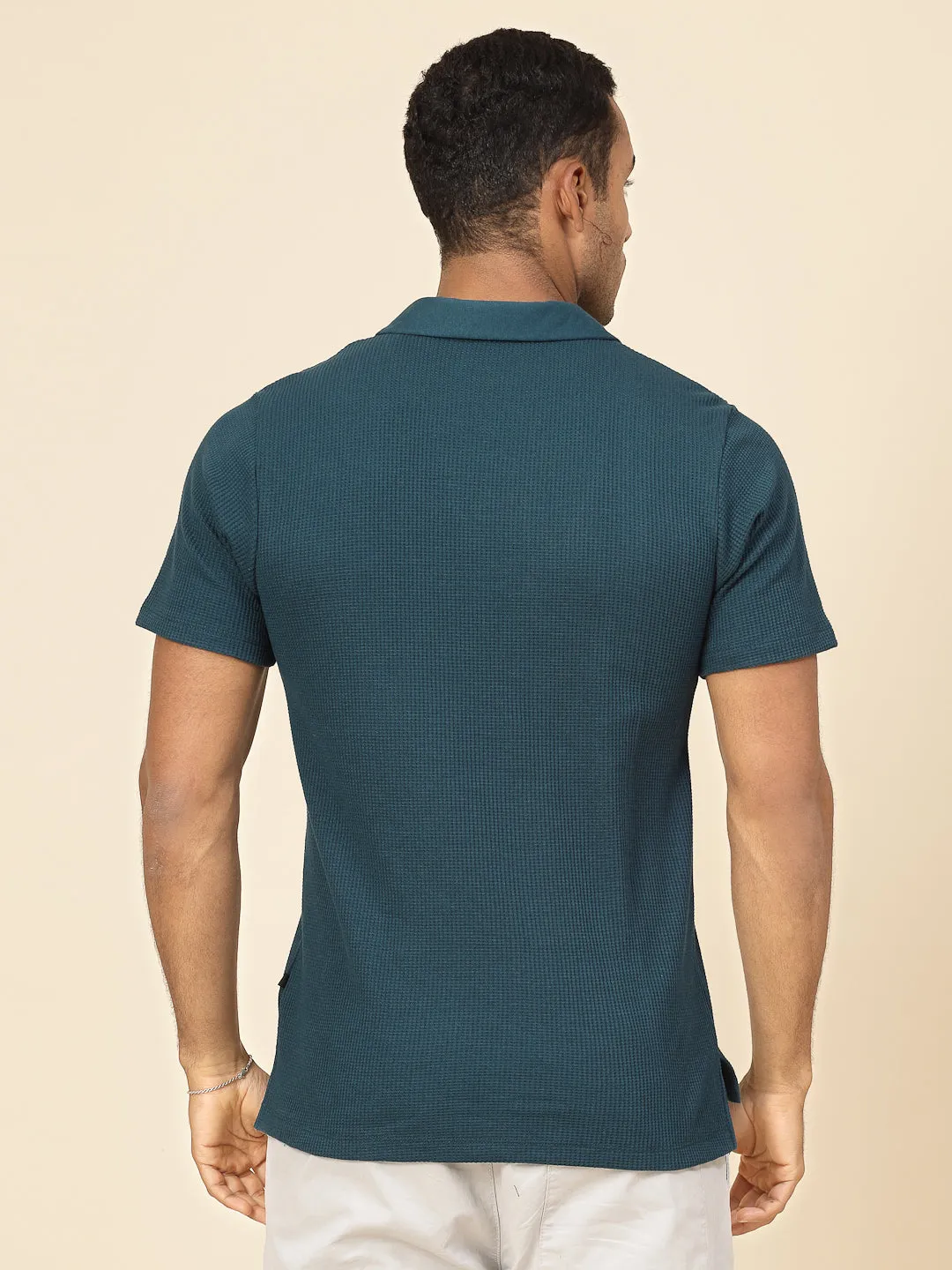 Waffle Weave Solid Polo T-shirt