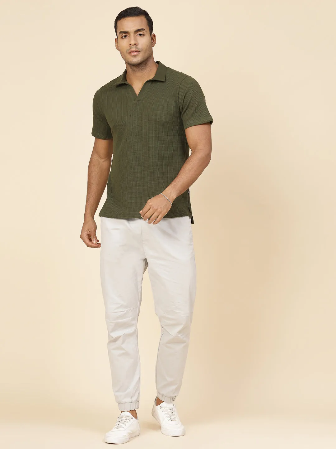 Waffle Weave Solid Polo T-shirt