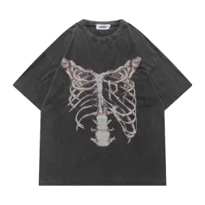 Washed Skeleton Print T-shirt