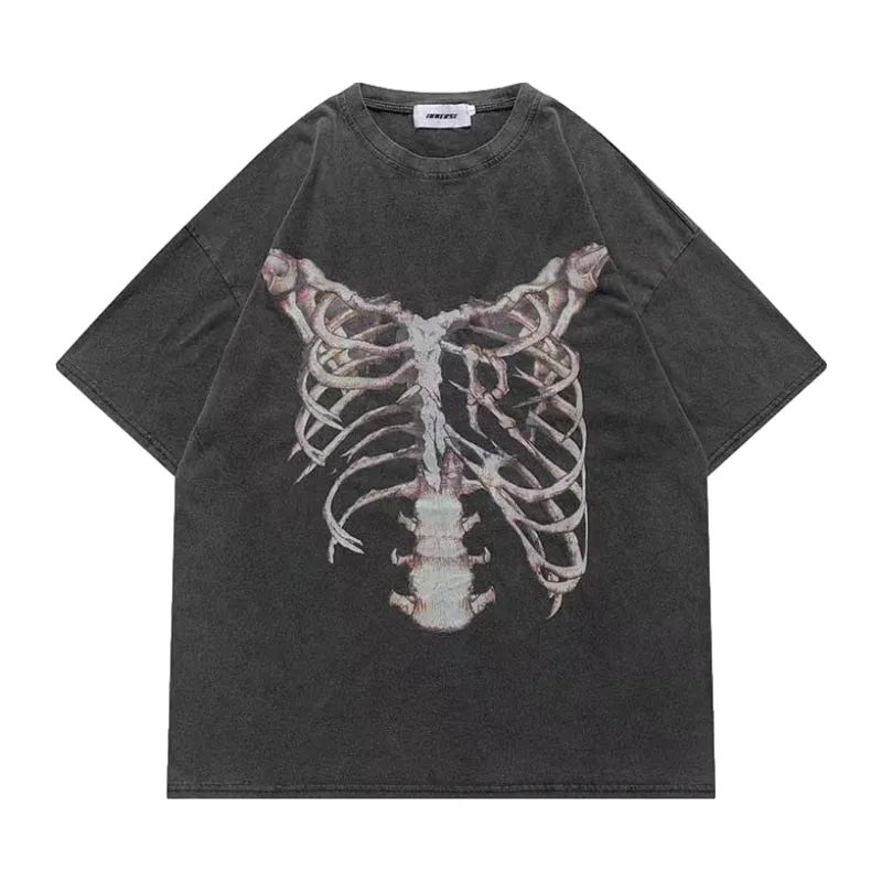 Washed Skeleton Print T-shirt