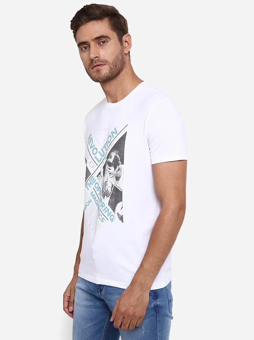 White Printed Slim Fit T-Shirt | JadeBlue
