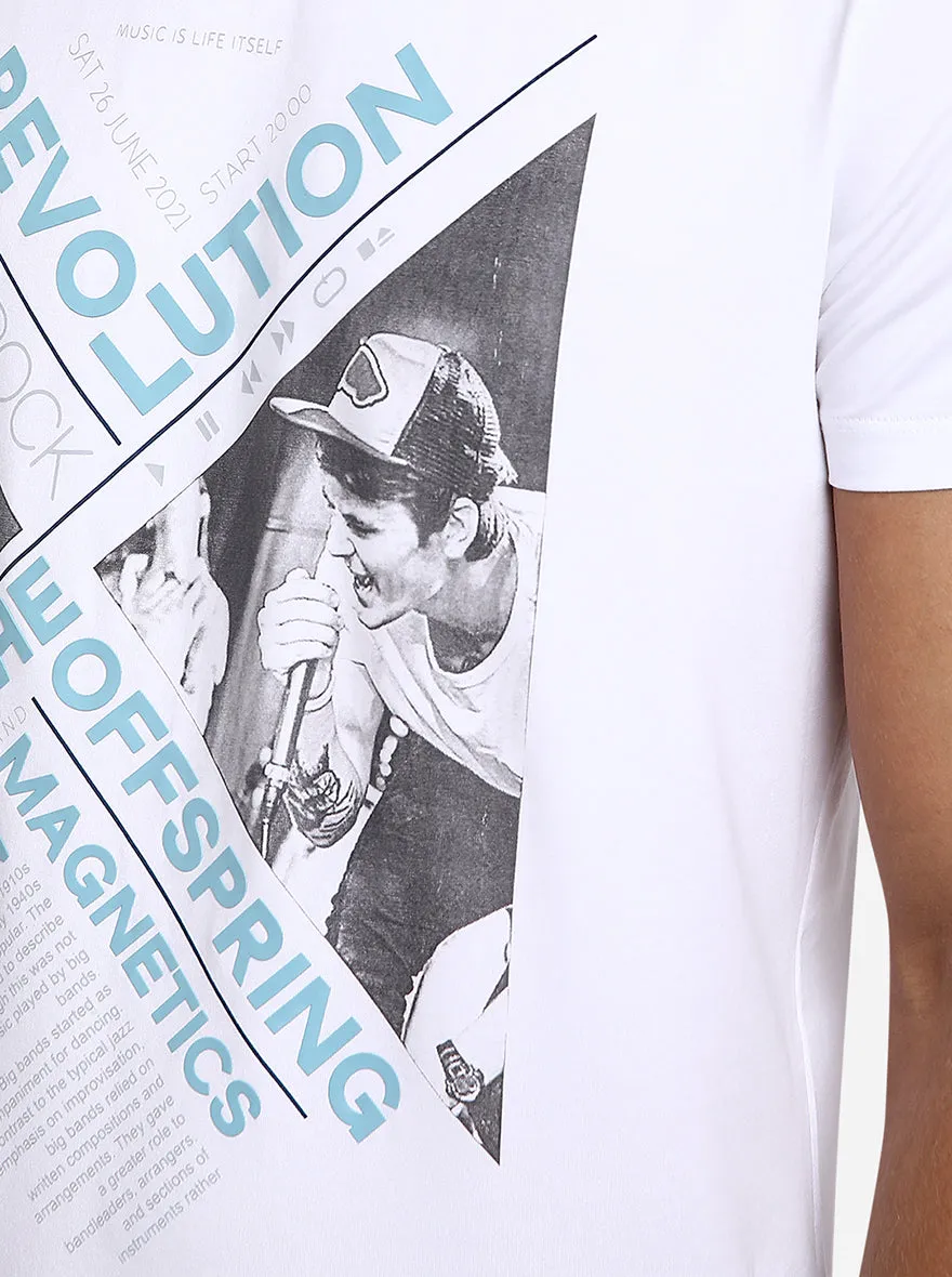 White Printed Slim Fit T-Shirt | JadeBlue