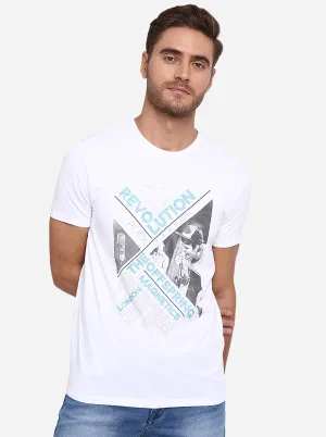 White Printed Slim Fit T-Shirt | JadeBlue