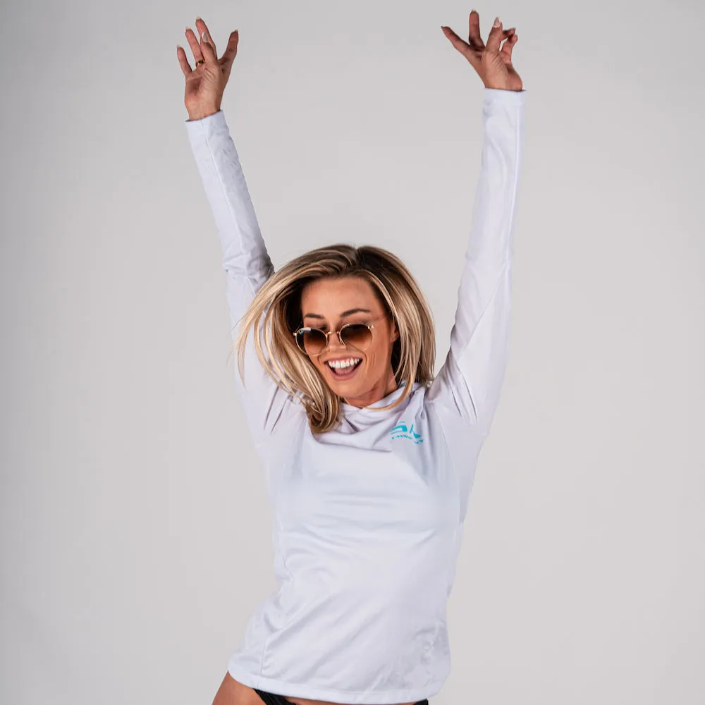 Women's Hooded Performance Long Sleeve Shirt | White | Tidal Waves﻿