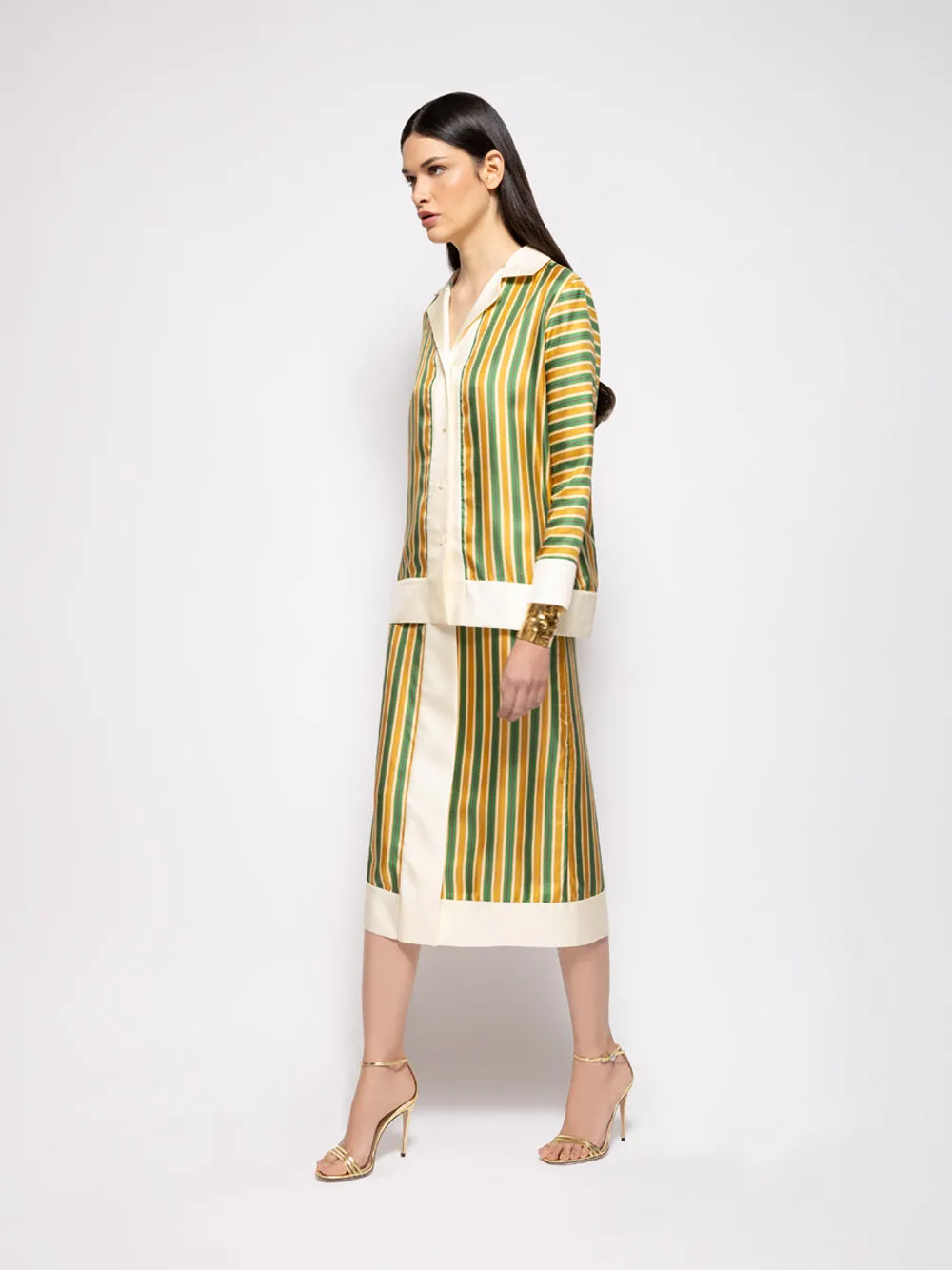 Yarrow Printed Silk Twill Striped Skirt