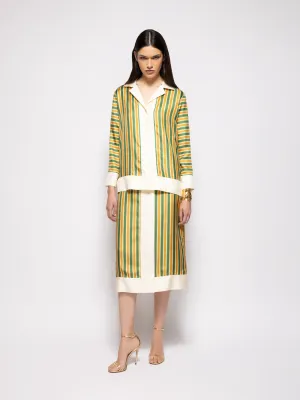Yarrow Printed Silk Twill Striped Skirt