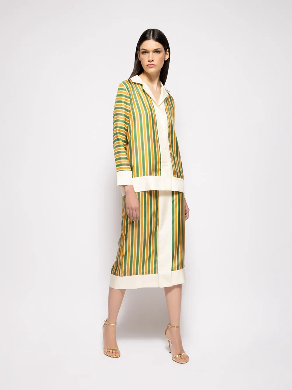 Yarrow Printed Silk Twill Striped Skirt