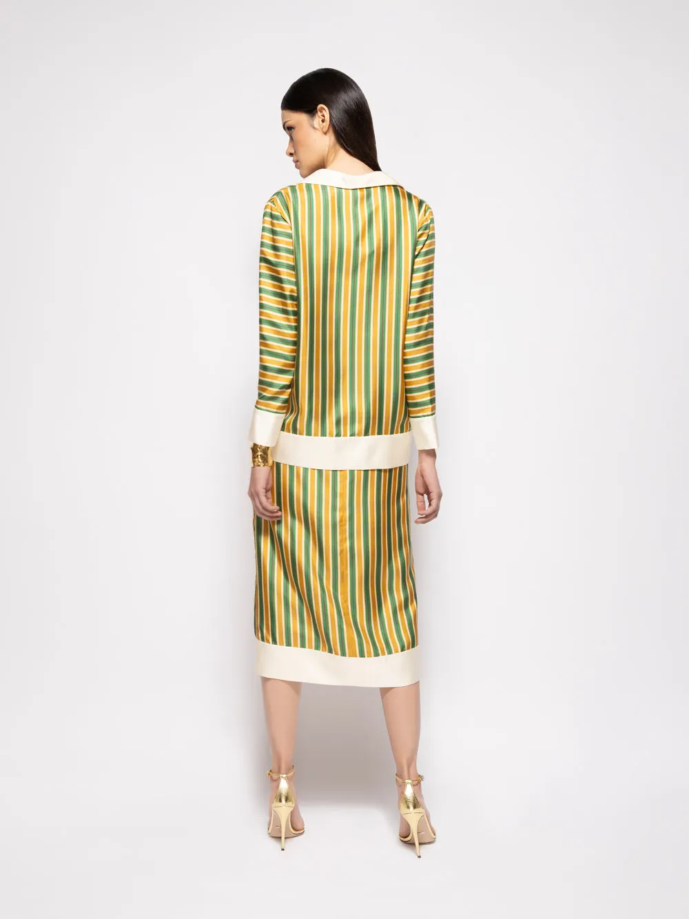 Yarrow Printed Silk Twill Striped Skirt