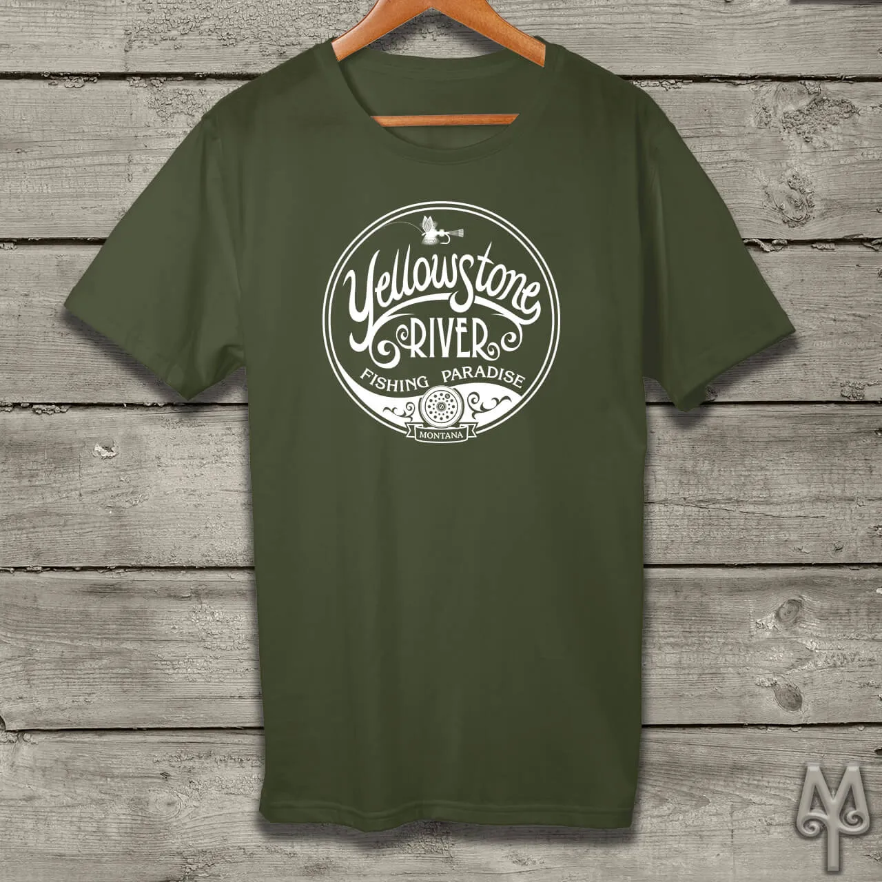 Yellowstone River Fishing Paradise, white logo t-shirt