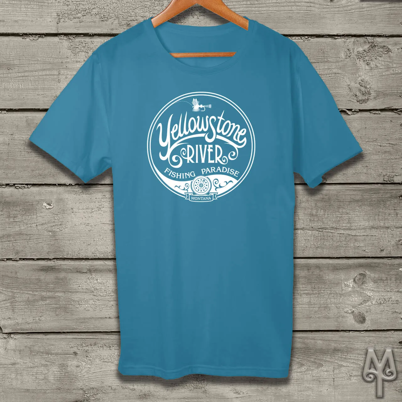 Yellowstone River Fishing Paradise, white logo t-shirt