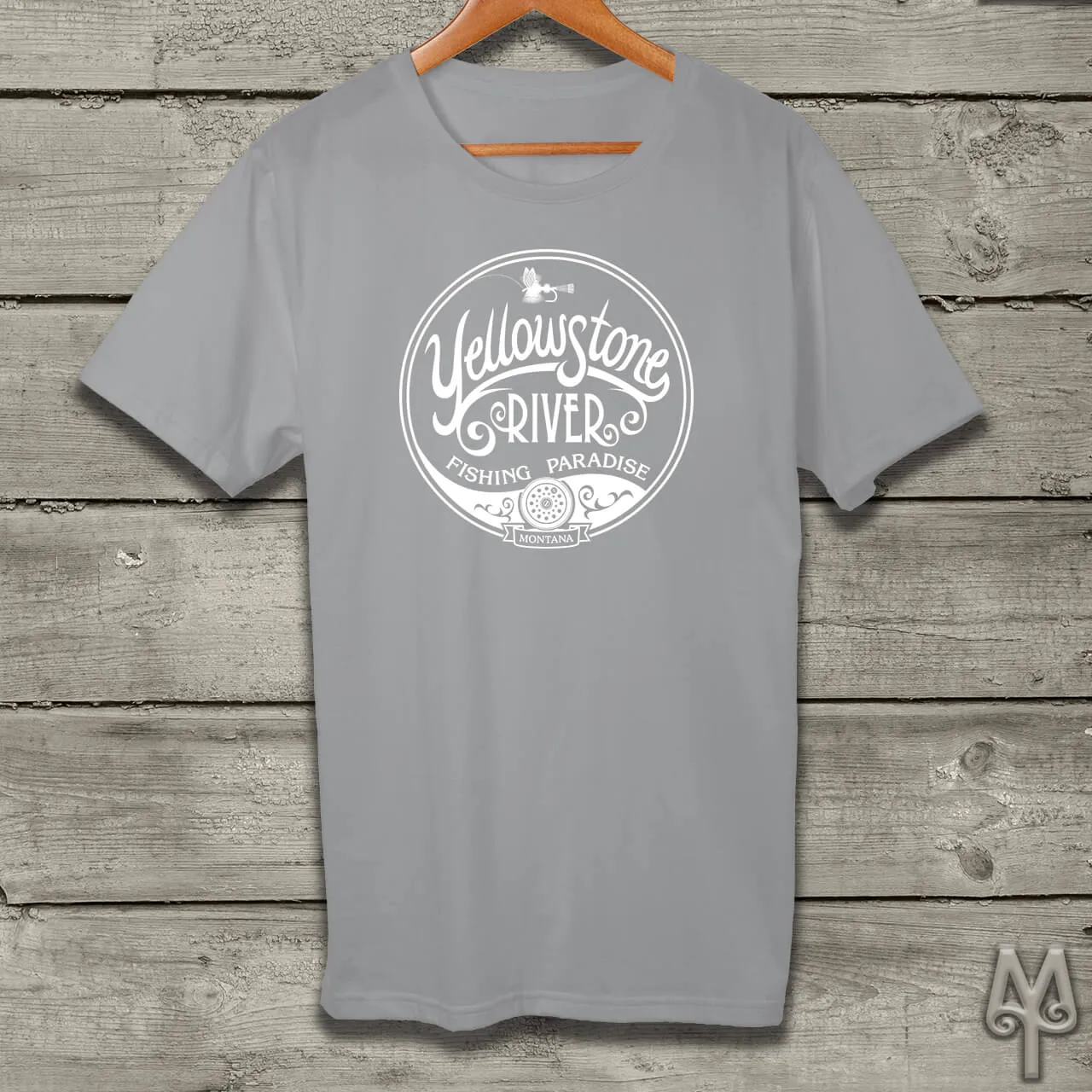 Yellowstone River Fishing Paradise, white logo t-shirt