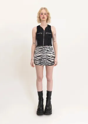 Zebra print faux fur mini skirt