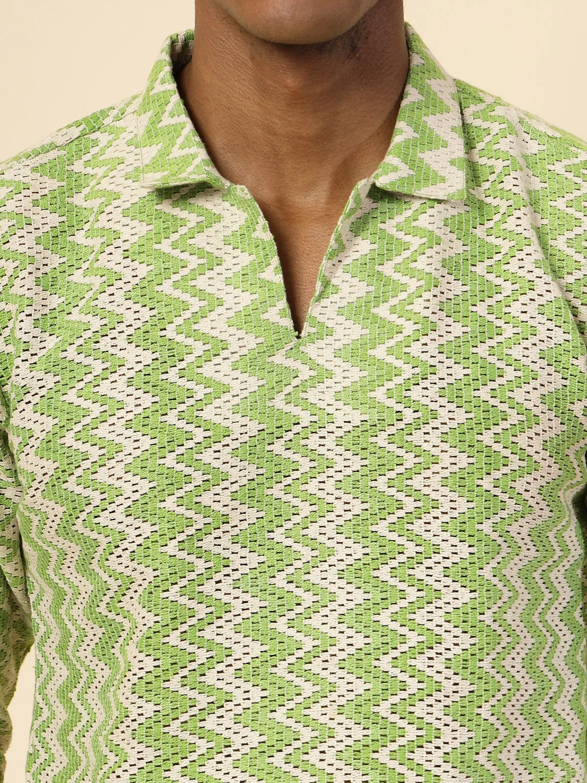 Zig-Zag Crochet Slim Fit Polo T-Shirt