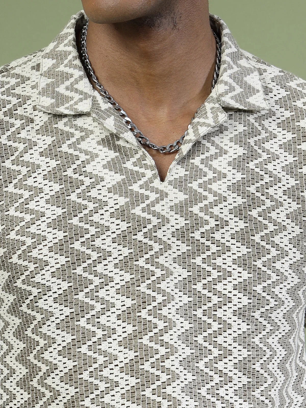 Zig-Zag Crochet Slim Fit Polo T-Shirt