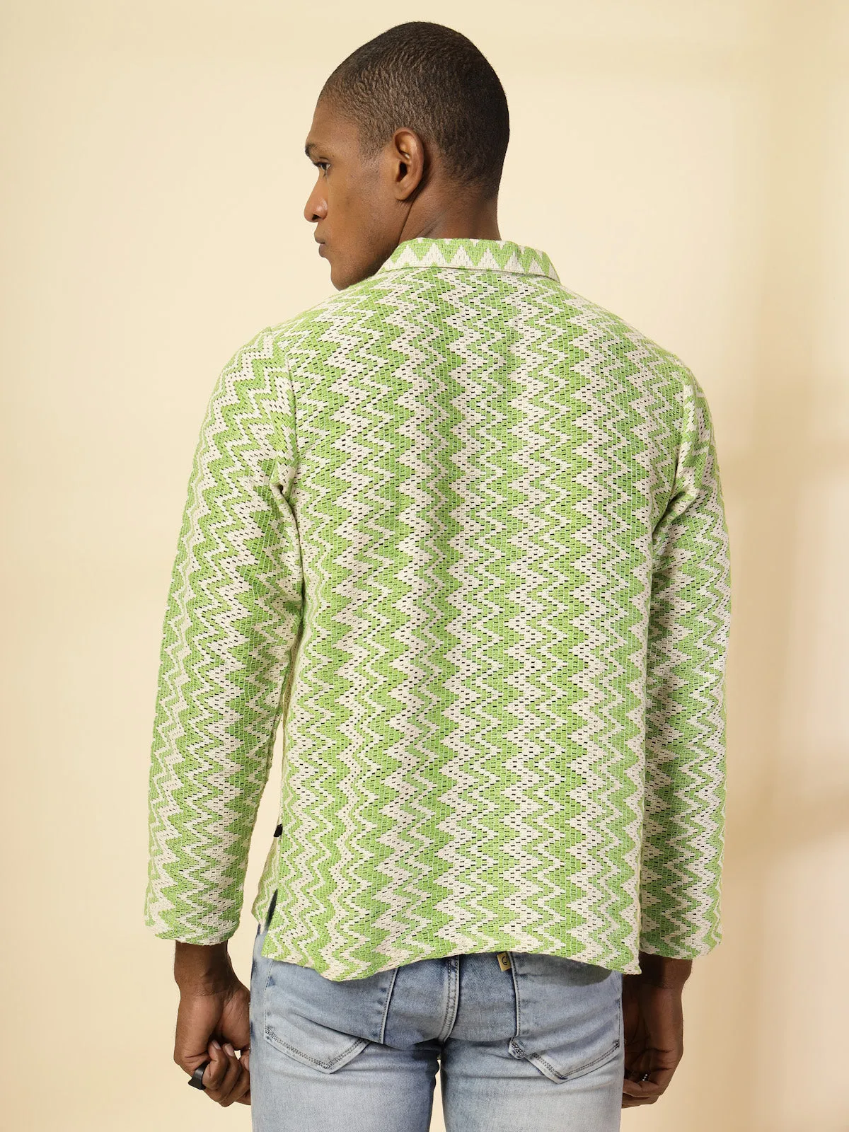 Zig-Zag Crochet Slim Fit Polo T-Shirt