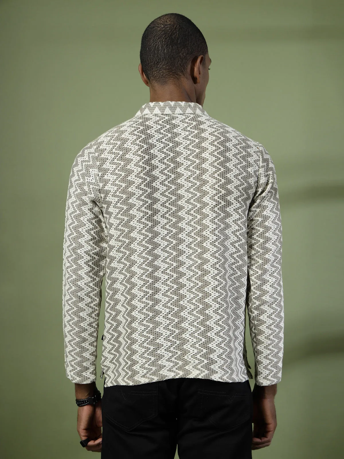 Zig-Zag Crochet Slim Fit Polo T-Shirt