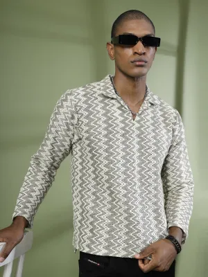 Zig-Zag Crochet Slim Fit Polo T-Shirt